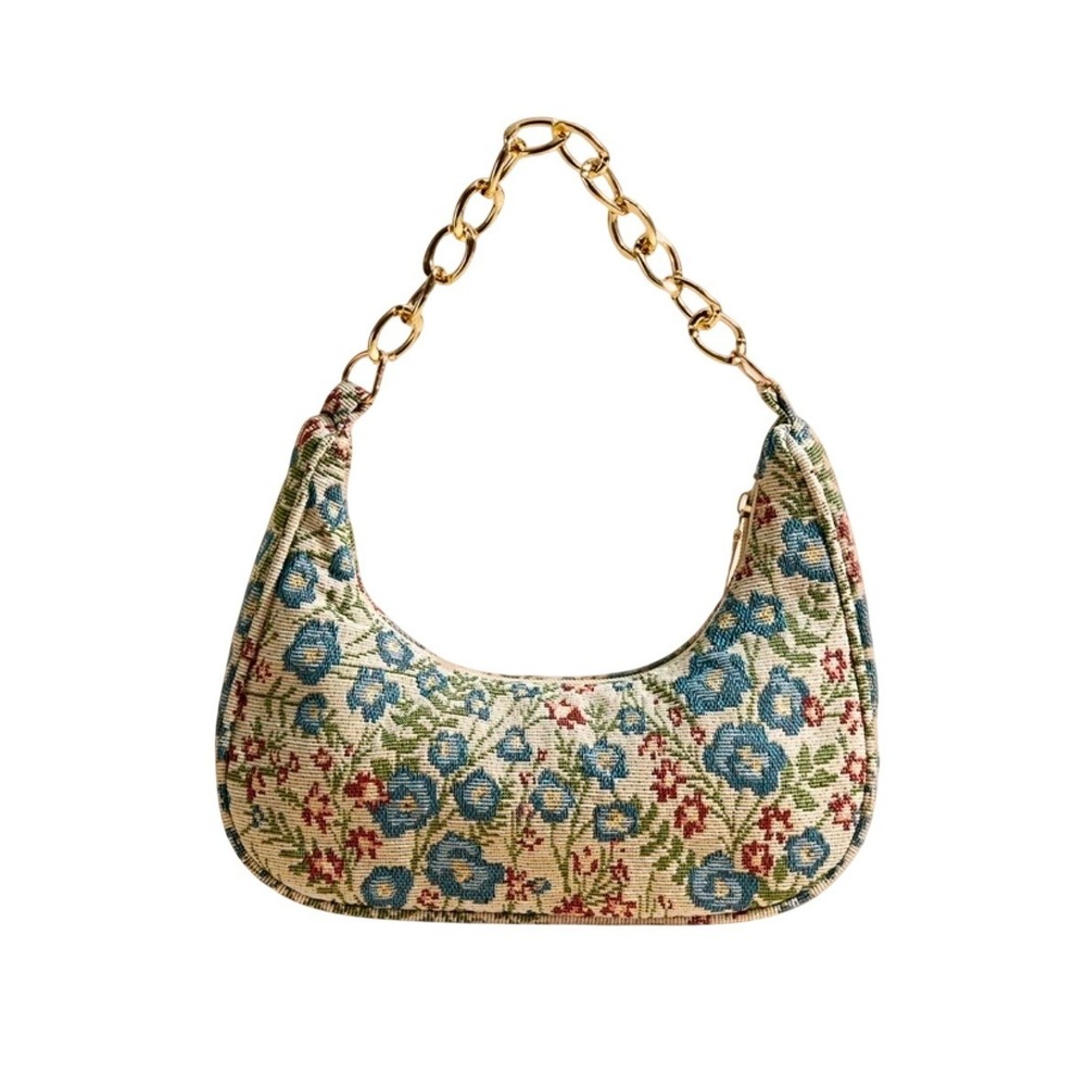 Floral Shoulder Bag Women's Retro Tapestry Chain‎ Handbag Boho Chic Hobo Purse
